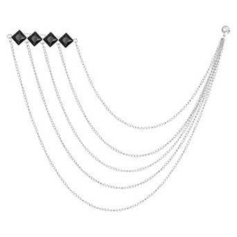 Rhinestone Chain Brooch Pins, Square Rhinestone Tassel Chain Hanging Fashion Crystal Lapel Suit Pins
