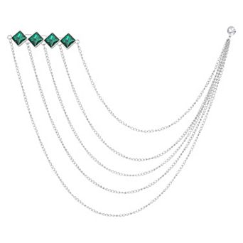Rhinestone Chain Brooch Pins, Square Rhinestone Tassel Chain Hanging Fashion Crystal Lapel Suit Pins