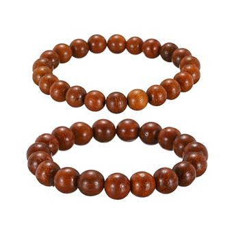 2 pc Prayer Beads Bracelet, Natural Wooden Bead Mala Bracelets