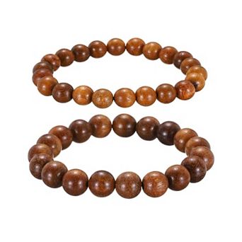 2 pc Prayer Beads Bracelet, Natural Wooden Bead Mala Bracelets