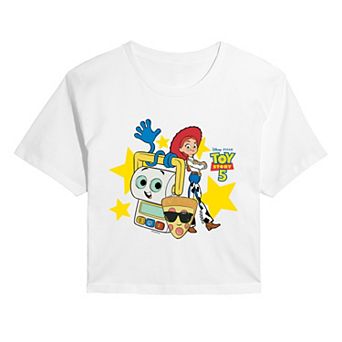 Juniors' Disney / Pixar's Toy Story 5 Pizza Toy And Friends Cropped Tee