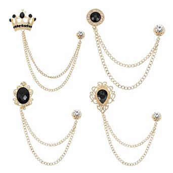 4 pc Vintage Sweater Shawl Chain Clips Set, Hanging Chain Brooch Suit Lapel Pins
