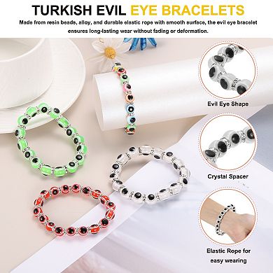 2Pcs Turkish Evil Eye Bracelets Good Luck Protection Beaded Stretch Bracelet Charm Stackable Jewelry