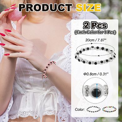 2Pcs Turkish Evil Eye Bracelets Good Luck Protection Beaded Stretch Bracelet Charm Stackable Jewelry