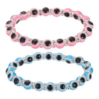 2 pc Turkish Evil Eye Bracelets Good Luck Protection Beaded Stretch Bracelet Charm Stackable Jewelry