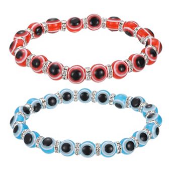 2 pc Turkish Evil Eye Bracelets Good Luck Protection Beaded Stretch Bracelet Charm Stackable Jewelry