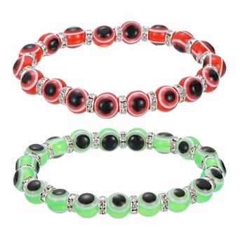 2 pc Turkish Evil Eye Bracelets Good Luck Protection Beaded Stretch Bracelet Charm Stackable Jewelry