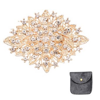 Vintage Crystal Rhinestone Brooch for Women, Flower Lapel Pins Alloy Rhinestone Bouquet Brooch Pin