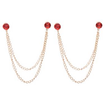 2 pc Rhinestone Chain Brooch Pins, Round Crystal Tassel Chain Hanging Crystal Lapel Suit Pins