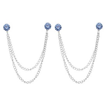 2 pc Rhinestone Chain Brooch Pins, Round Crystal Tassel Chain Hanging Crystal Lapel Suit Pins
