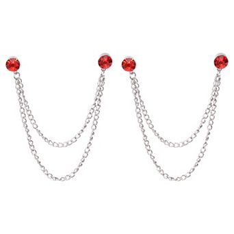 2 pc Rhinestone Chain Brooch Pins, Round Crystal Tassel Chain Hanging Crystal Lapel Suit Pins
