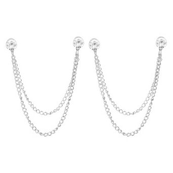 2 pc Rhinestone Chain Brooch Pins, Round Crystal Tassel Chain Hanging Crystal Lapel Suit Pins