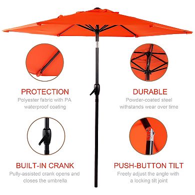 7.5 FT Patio Umbrella with Push Button Tilt and Crank Mechanism for Garden