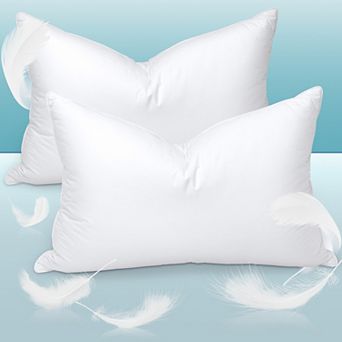 Goose Feather and Down Pillows Queen Size Set of 2 Luxury Hotel Bed Pillows with Cotton Cover