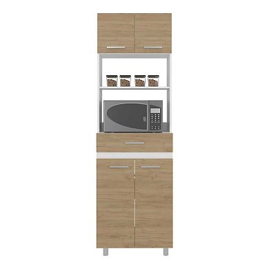 Beggs Kitchen Pantry, 4 Doors, 1 Drawer, 4 Legs, 4 Shelves, Natural Oak / White