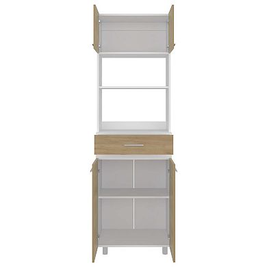 Beggs Kitchen Pantry, 4 Doors, 1 Drawer, 4 Legs, 4 Shelves, Natural Oak / White