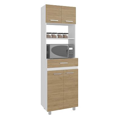 Beggs Kitchen Pantry, 4 Doors, 1 Drawer, 4 Legs, 4 Shelves, Natural Oak / White