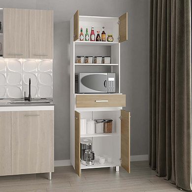 Beggs Kitchen Pantry, 4 Doors, 1 Drawer, 4 Legs, 4 Shelves, Natural Oak / White
