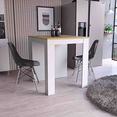 Milos Kitchen Island Table, Two Legs, Three Side Shelves, White / Pine