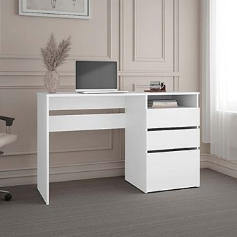 Kenai 3 Drawers Computer Desk, One Shelf, White