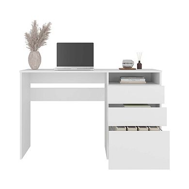 Kenai 3 Drawers Computer Desk, One Shelf, White