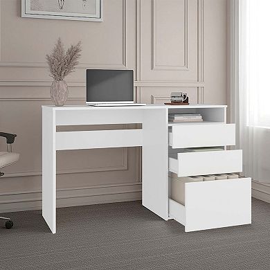 Kenai 3 Drawers Computer Desk, One Shelf, White