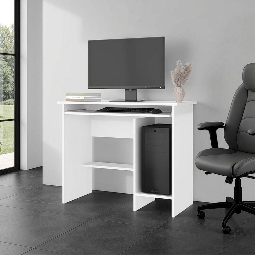 Koyuk Computer Desk with Sliding Keyboard Tray, Lower Storage