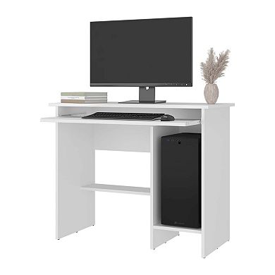 Koyuk Computer Desk with Sliding Keyboard Tray, Lower Storage Shelf and CPU Compartment, White