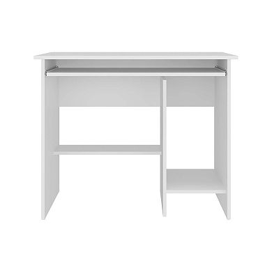 Koyuk Computer Desk with Sliding Keyboard Tray, Lower Storage Shelf and CPU Compartment, White