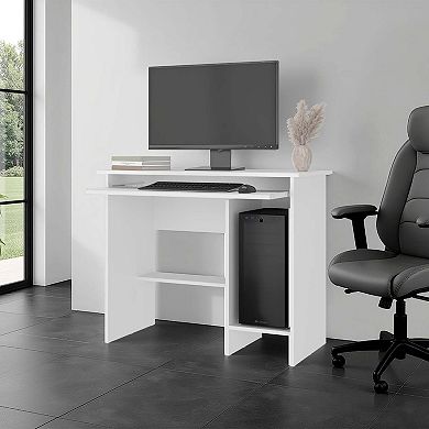 Koyuk Computer Desk with Sliding Keyboard Tray, Lower Storage Shelf and CPU Compartment, White
