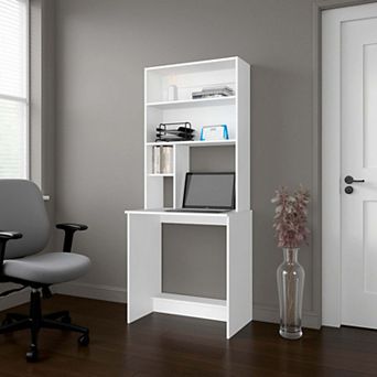 Motley Computer Hutch Desk, Lower Shelf, Four Shelves, White