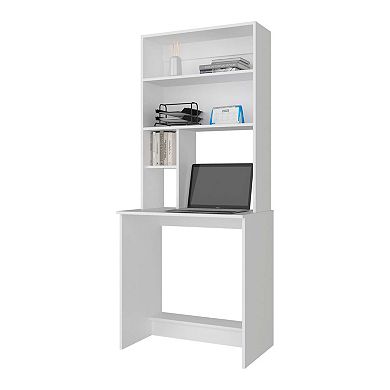 Motley Computer Hutch Desk, Lower Shelf, Four Shelves, White