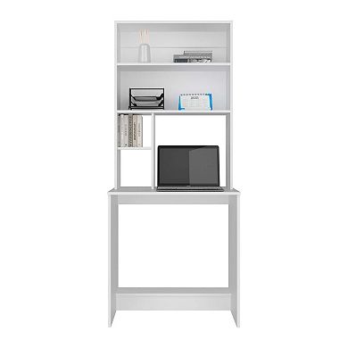 Motley Computer Hutch Desk, Lower Shelf, Four Shelves, White