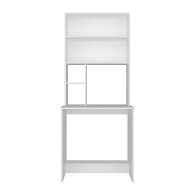 Motley Computer Hutch Desk, Lower Shelf, Four Shelves, White