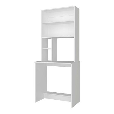 Motley Computer Hutch Desk, Lower Shelf, Four Shelves, White