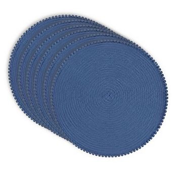 Dainty Home Pom Pom 15" Round Woven Placemats Set of 6 - Durable, Reversible & Non-Slip Table Mats