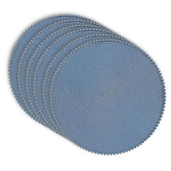 Dainty Home Pom Pom 15" Round Woven Placemats Set of 6 - Durable, Reversible & Non-Slip Table Mats