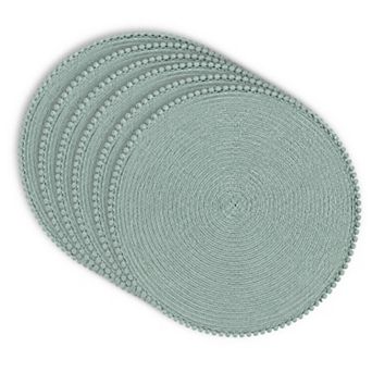 Dainty Home Pom Pom 15" Round Woven Placemats Set of 6 - Durable, Reversible & Non-Slip Table Mats