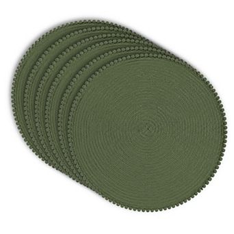 Dainty Home Pom Pom 15" Round Woven Placemats Set of 6 - Durable, Reversible & Non-Slip Table Mats