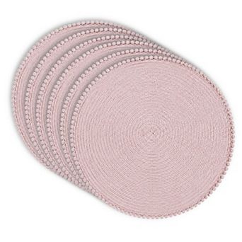 Dainty Home Pom Pom 15" Round Woven Placemats Set of 6 - Durable, Reversible & Non-Slip Table Mats