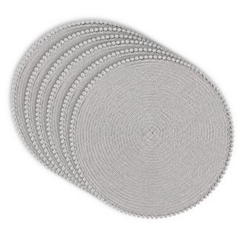 Dainty Home Pom Pom 15" Round Woven Placemats Set of 6 - Durable, Reversible & Non-Slip Table Mats
