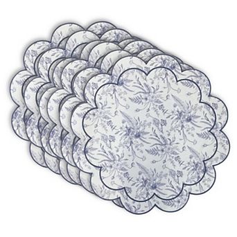 Dainty Home Botanical Bliss Vinyl Round Placemat Set of 6, Waterproof Easy Clean Scalloped Placemats