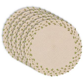 Dainty Home Leaf Trimmed 15" Round Placemats Set of 6 - Durable, Reversible & Non-Slip Table Mats