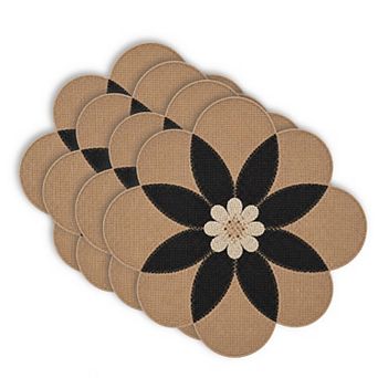 Dainty Home Maui 15" Flower Shaped Natural Jute and Paper Placemats Set of 4 - Durable Table Mats