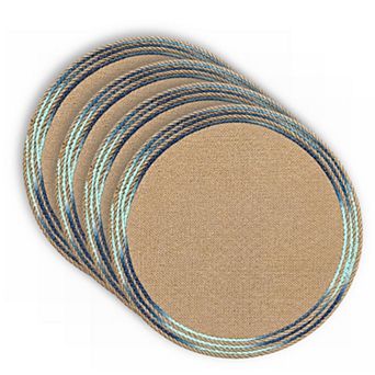 Dainty Home Key West 15" Round Natural Jute Multicolor Placemats Set of 4 - Durable Table Mats