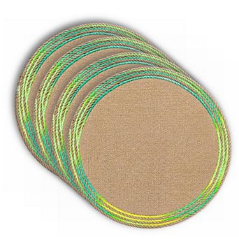 Dainty Home Key West 15" Round Natural Jute Multicolor Placemats Set of 4 - Durable Table Mats
