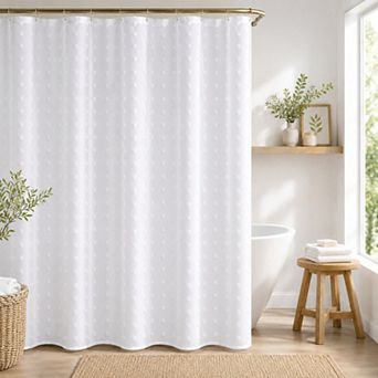 Dainty Home Modern Snowball Linen Textured Shower Curtain with 3D Puffs