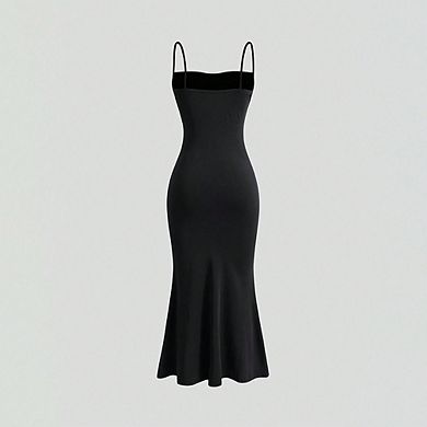 Women's Spaghetti Strap Ruched Slim Maxi Dress Elegant Bodycon Formal Dress