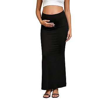 Women's High Waisted Over Belly Stretchy Casual Maxi Maternity Skirt