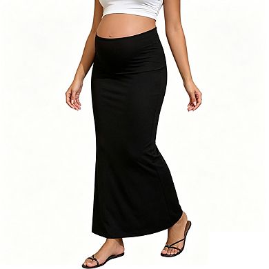 Women's High Waisted Over Belly Stretchy Casual Maxi Maternity Skirt